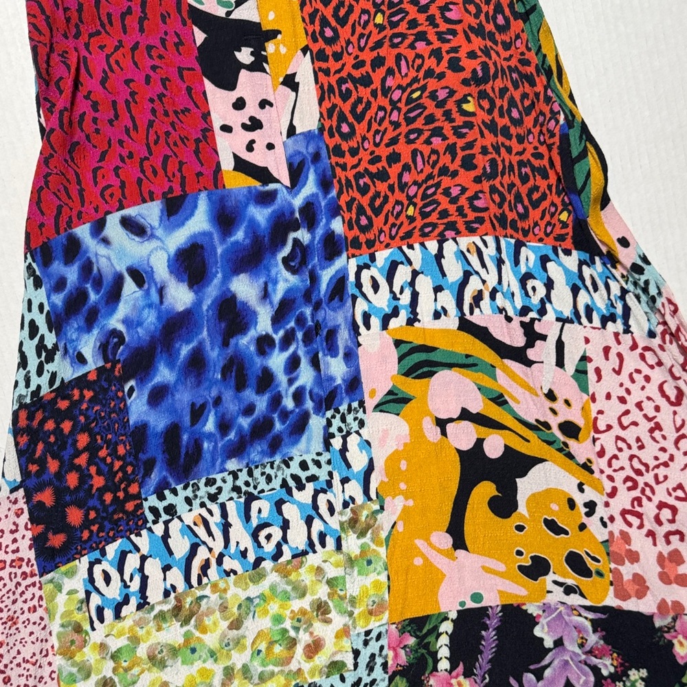DESIGUAL Colorful Animal Print Patchwork Midi Dress Side Slit Smocked Back SM - Picture 15 of 17